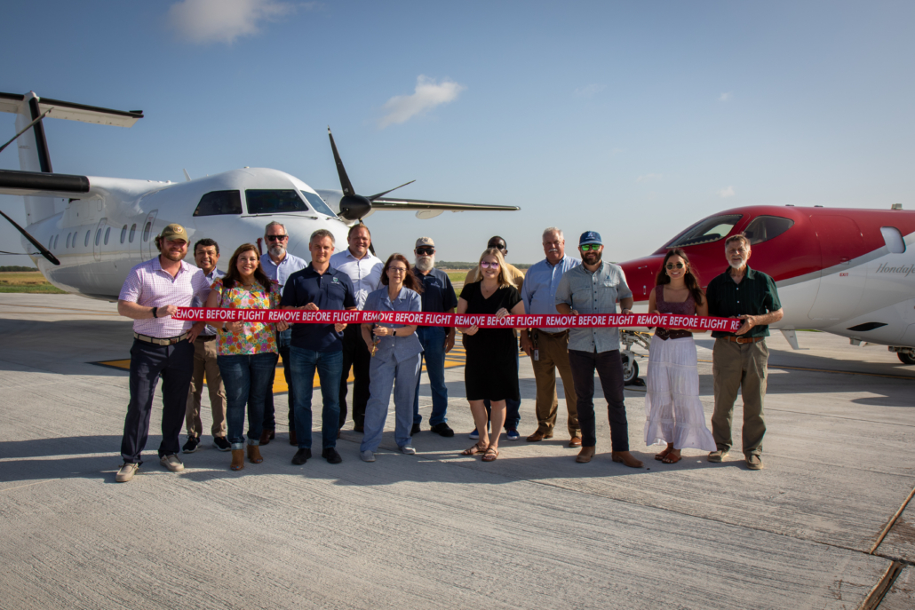 Ribbon cutting ceremony for Taxiway Charlie at San Marcos Regional Airport, July 2023