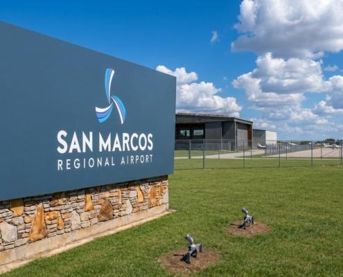 San Marcos Regional Airport entrance sign